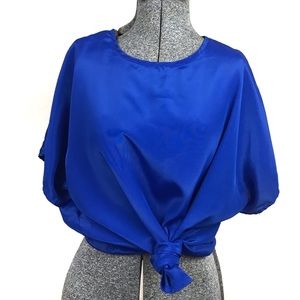 FINAL Vintage Blue Silky Blouse with Buttons Large